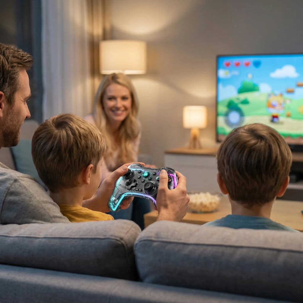 Controlador de juegos inalámbrico, controlador de juegos Bluetooth ergonómico con efecto de luz RGB para Switch, PS3, PS4, iPhone, teléfono Android, PC