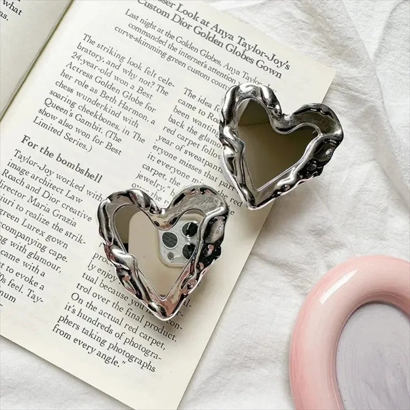 Soporte para Teléfono Móvil, Diseño Coreano, Agarre en Forma de Corazón Plateado, Espejo, Soporte de Lujo para Dedos, Griptok, para iPhone y Samsung