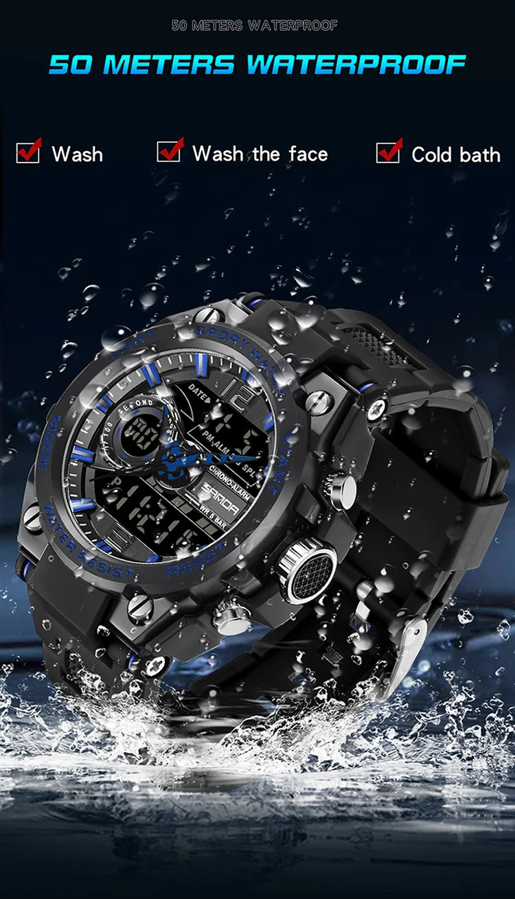 Reloj Deportivo Militar SANDA 6092 Pantalla Dual LED, Resistente al Agua