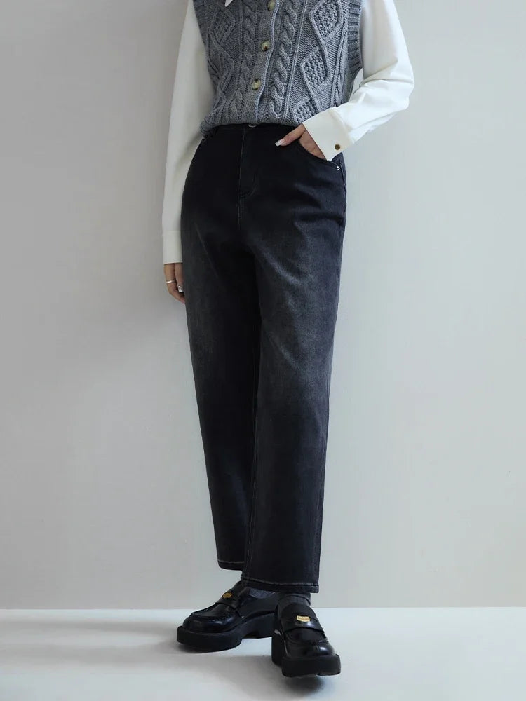 Pantalones Vaqueros de Algodón con Lana Cepillada para Mujer