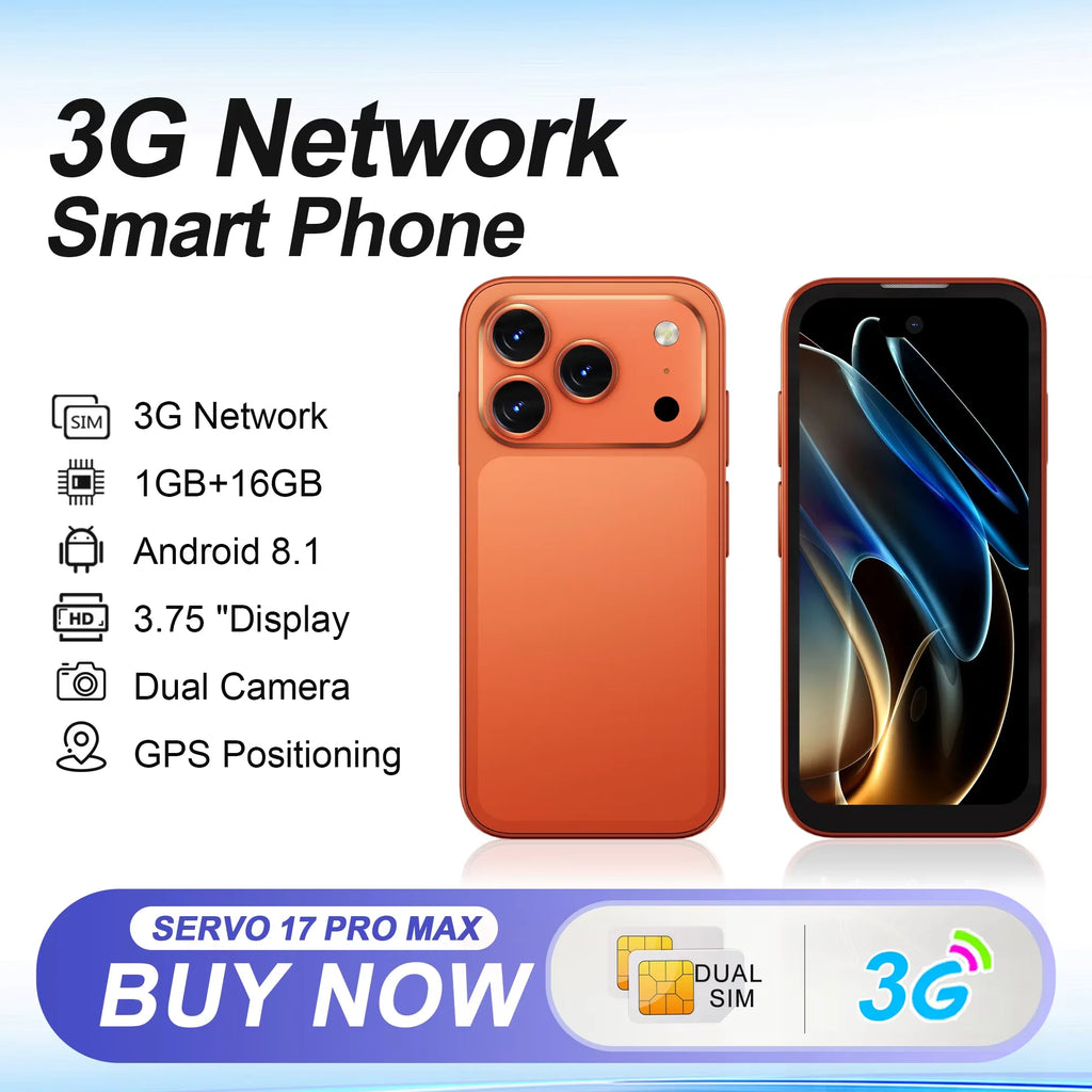 Mini Smartphone SERVO 17 PRO MAX con Pantalla Completa de 3.75'', 3G WCDMA, Doble SIM, GPS, Desbloqueo Facial, Android, Teléfono Móvil Inteligente Pequeño