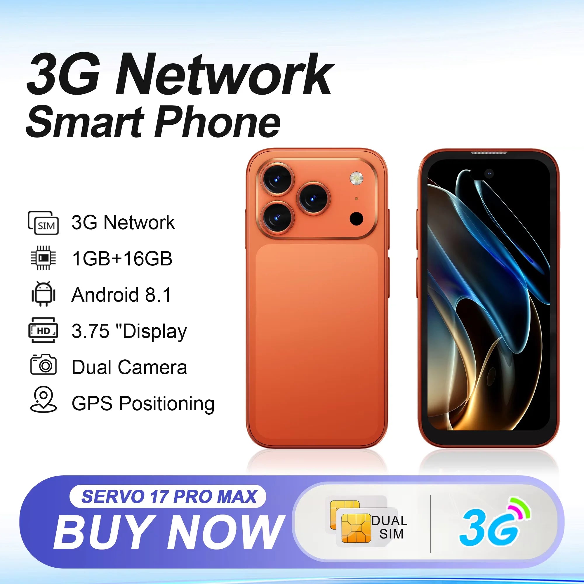 Mini Smartphone SERVO 17 PRO MAX con Pantalla Completa de 3.75'', 3G WCDMA, Doble SIM, GPS, Desbloqueo Facial, Android, Teléfono Móvil Inteligente Pequeño