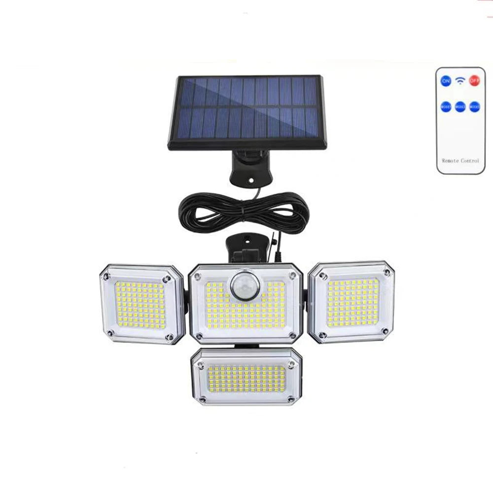 Lámpara Solar 4 Cabezales 122LED 3000 Lúmenes Sensor de Movimiento