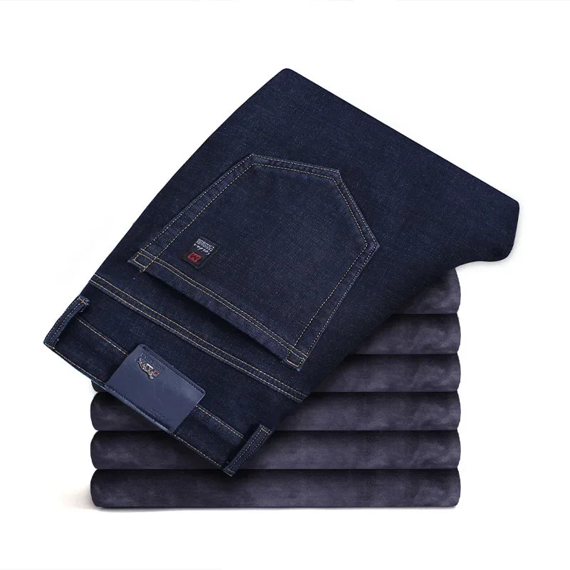 Pantalones Vaqueros de Lana Cálidos para Hombre, Gruesos, Negro y Azul