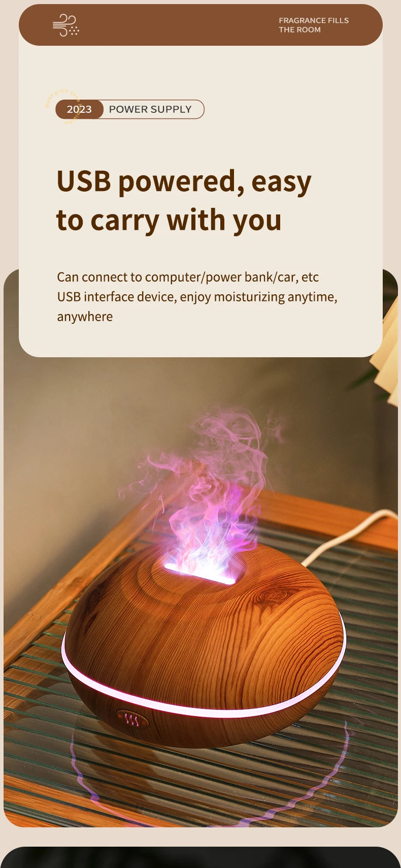Humidificador AromaRelax Llama con Luz Colorida