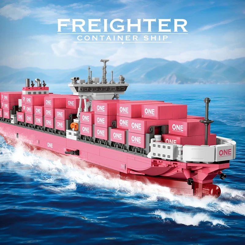 Modelo de bloques de construcción de barco portacontenedores JJ9217, juguete educativo avanzado, conjunto de modelo DIY para decoración de escritorio, regalo de cumpleaños para adultos