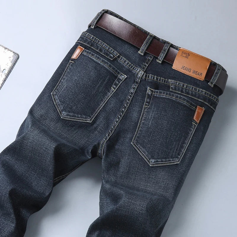 Pantalones Vaqueros Coreanos para Hombre, Elásticos, Ajuste Regular