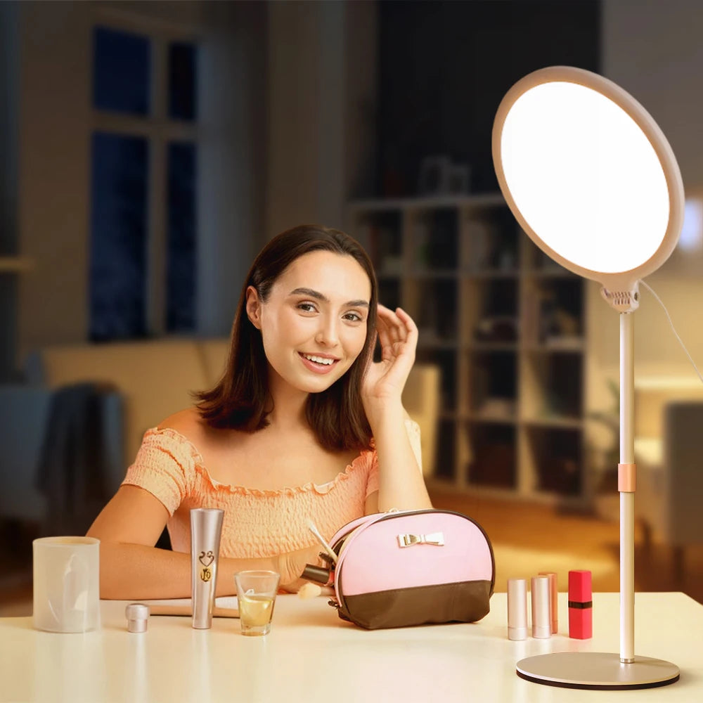 LUXCEO R8 luz LED para vídeo anillo redondo para Selfie luz regulable fotografía Panel de iluminación lámpara para sesión de conferencias en vivo con soporte