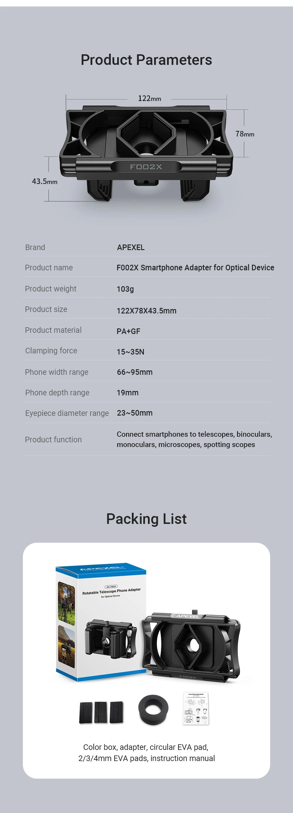 Adaptador Universal 360° para Teléfono en Telescopio APEXEL