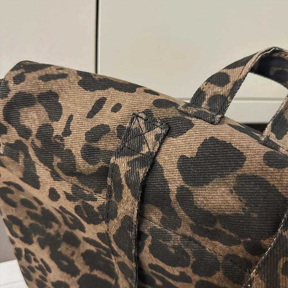 Mochila de Lona Estampado Leopardo Estilo Coreano 2025