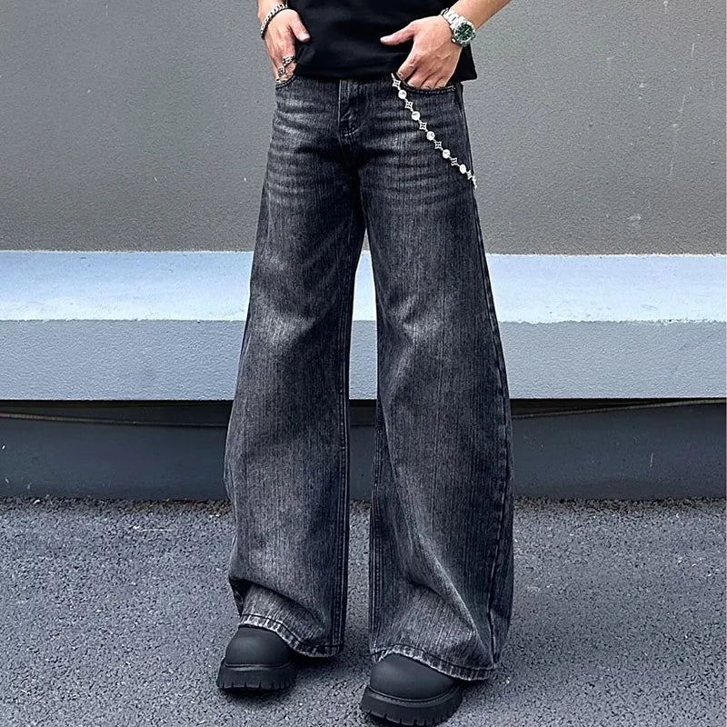 Pantalones Vaqueros Coreanos Estampado Bambú para Hombre, Pierna Ancha