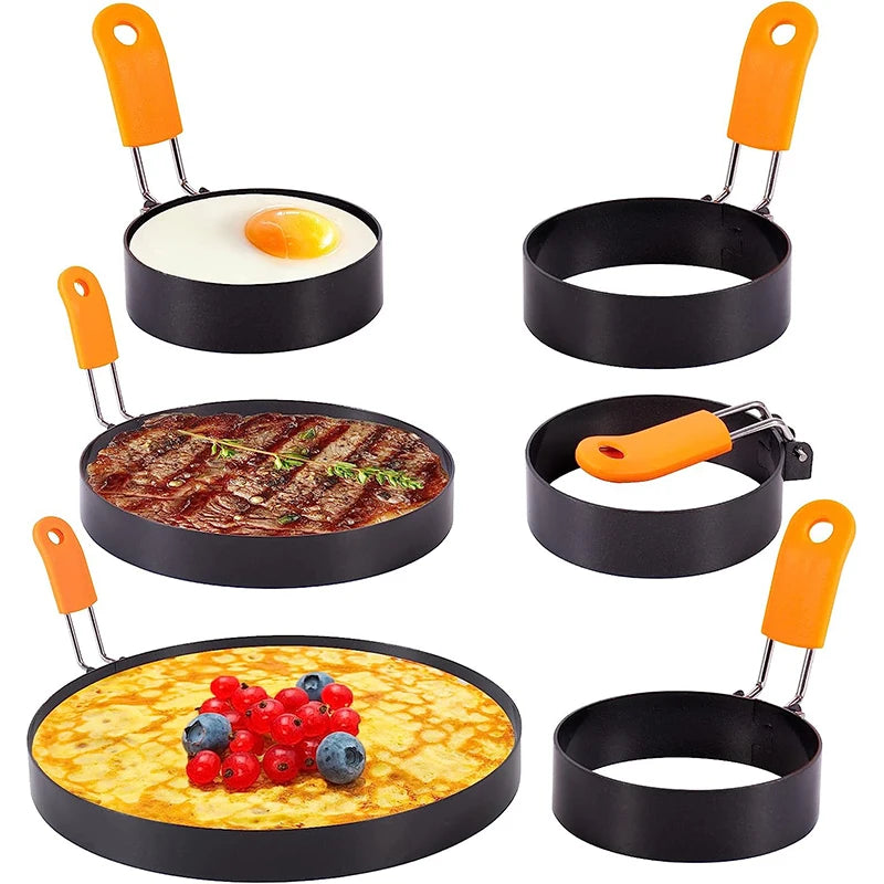 LMETJMA-Juego de moldes para tortitas, anillos para huevos, anillo para huevos fritos de acero inoxidable, moldeadores de tortitas con mango de silicona JT195