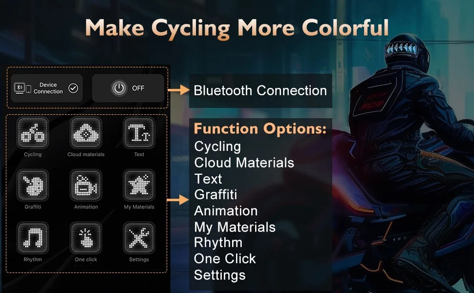 Pantalla Led para casco, luz de advertencia para casco de motocicleta, conducción nocturna, bricolaje, RGB, luz trasera para casco de bicicleta, pantalla LED programable por aplicación