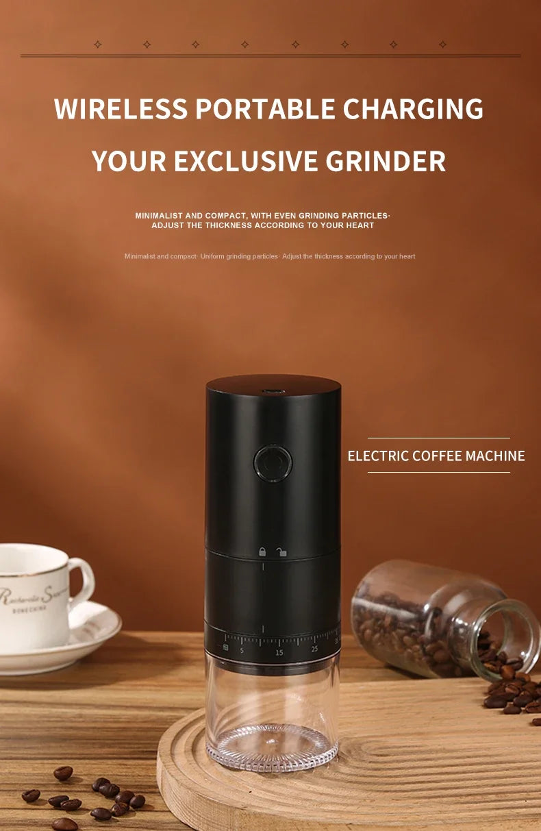 Molinillo de café eléctrico portátil, 38 engranajes, carga USB externa ajustable, Mini máquina de café recargable de 1500mAh para el hogar