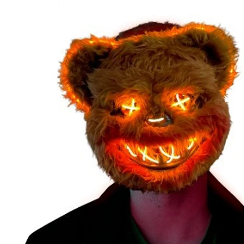 Máscara con brillo LED para Halloween, accesorios de terror, conejo sangriento y oso, simulan la piel, divertido disfraz de Cosplay, decoración de fiesta