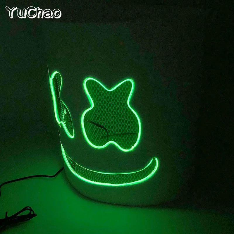 Máscara brillante de DJ Marshmello, barra de baile de Hip Hop, accesorios de espectáculo en club nocturno, máscara LED DIY de malvavisco Cos, máscara de DJ Disco para hombres, Disfraz