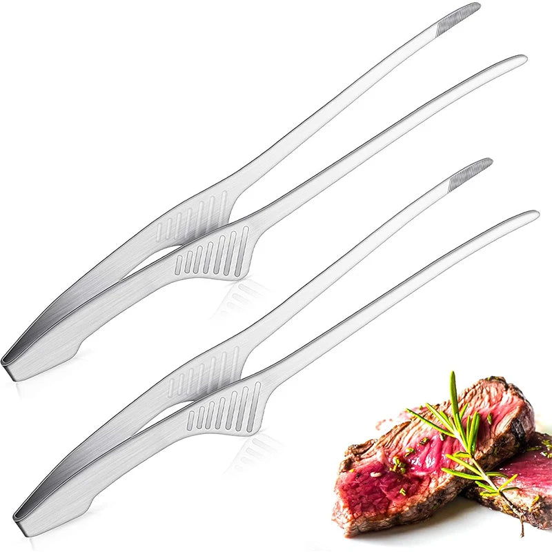 LMETJMA Pinzas para parrilla de acero inoxidable Patelai Pinzas para barbacoa coreanas y japonesas Pinzas para alimentos antideslizantes Pinzas autoportantes para cocina JT502
