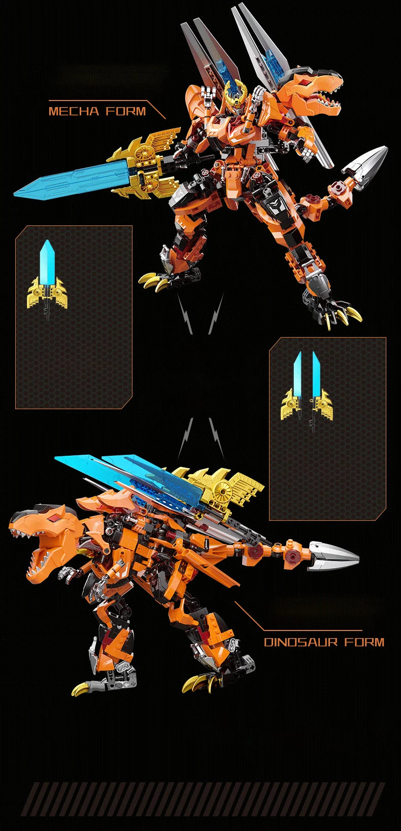 Bloques de construcción para niños, juguete de ladrillos para armar dinosaurio Mecha rex, serie F5-A0007, 2 en 1