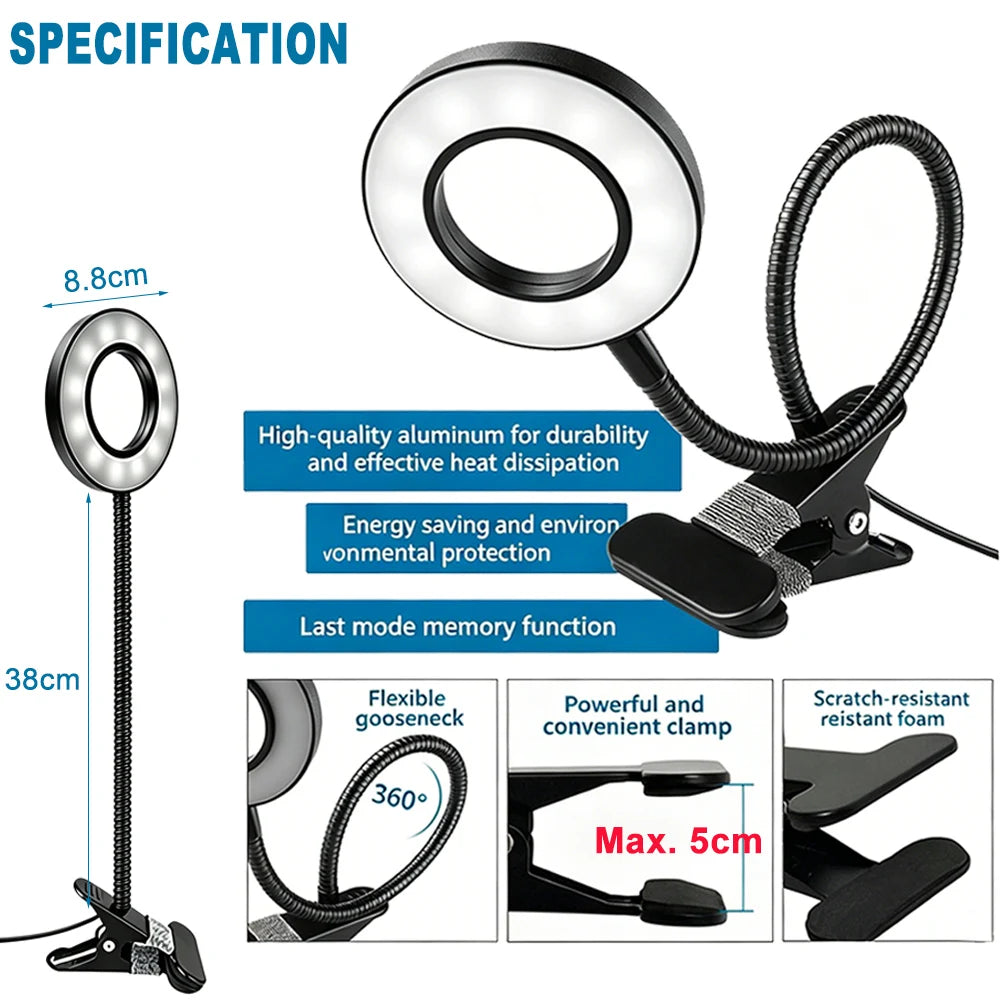 Lámpara de Escritorio con Clip LED USB para Lectura