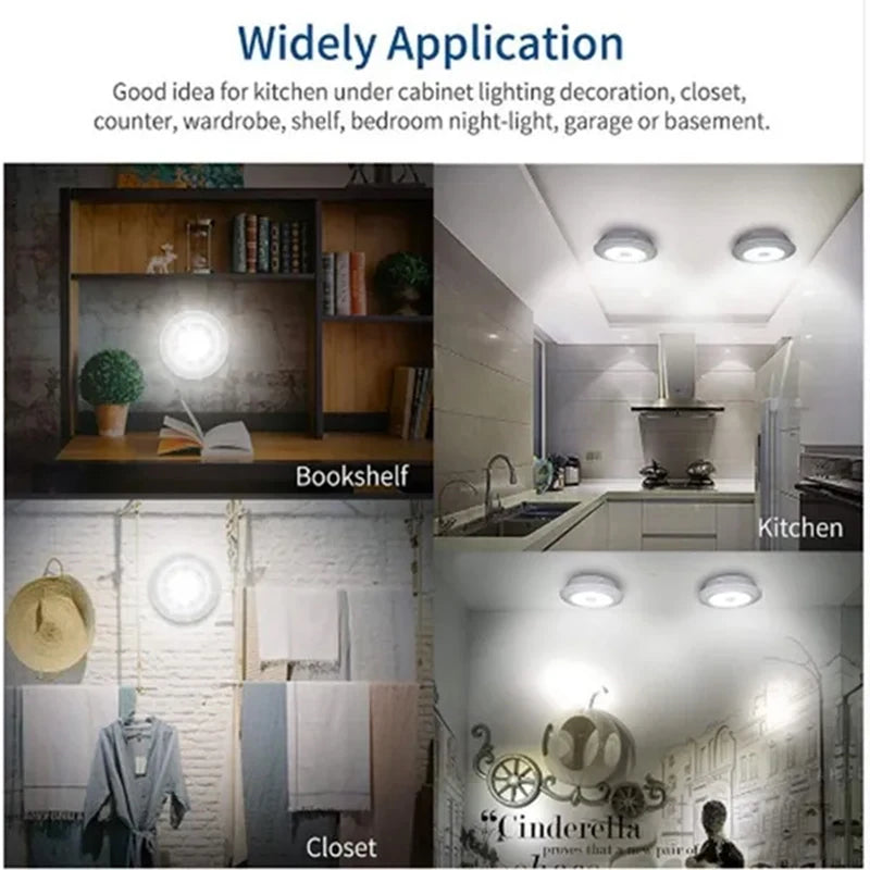 Luz LED regulable para debajo del gabinete con Control remoto, luces LED para armarios con pilas, iluminación para armario, baño, luz nocturna