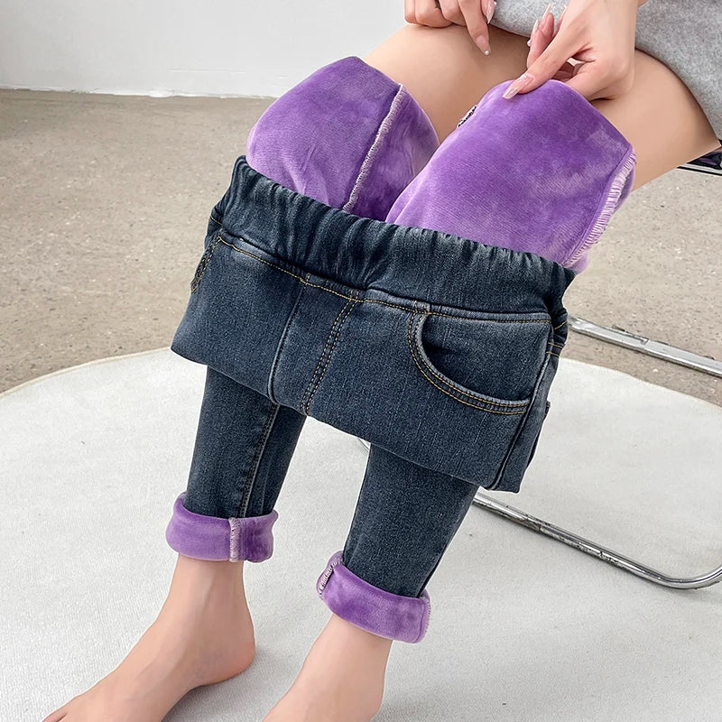 Pantalones Vaqueros de Invierno con Forro de Lana para Mujer