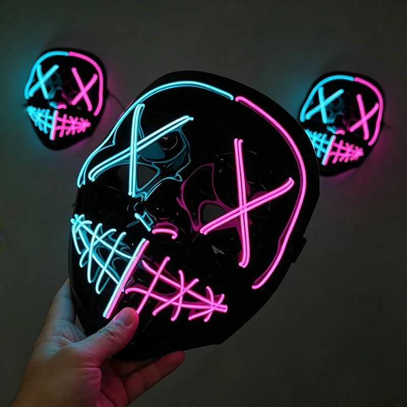 Máscara LED inalámbrica con luces intermitentes de colores mixtos, máscara de neón con cable EL, máscara luminosa para adultos, disfraces, cosplay, brilla en la oscuridad