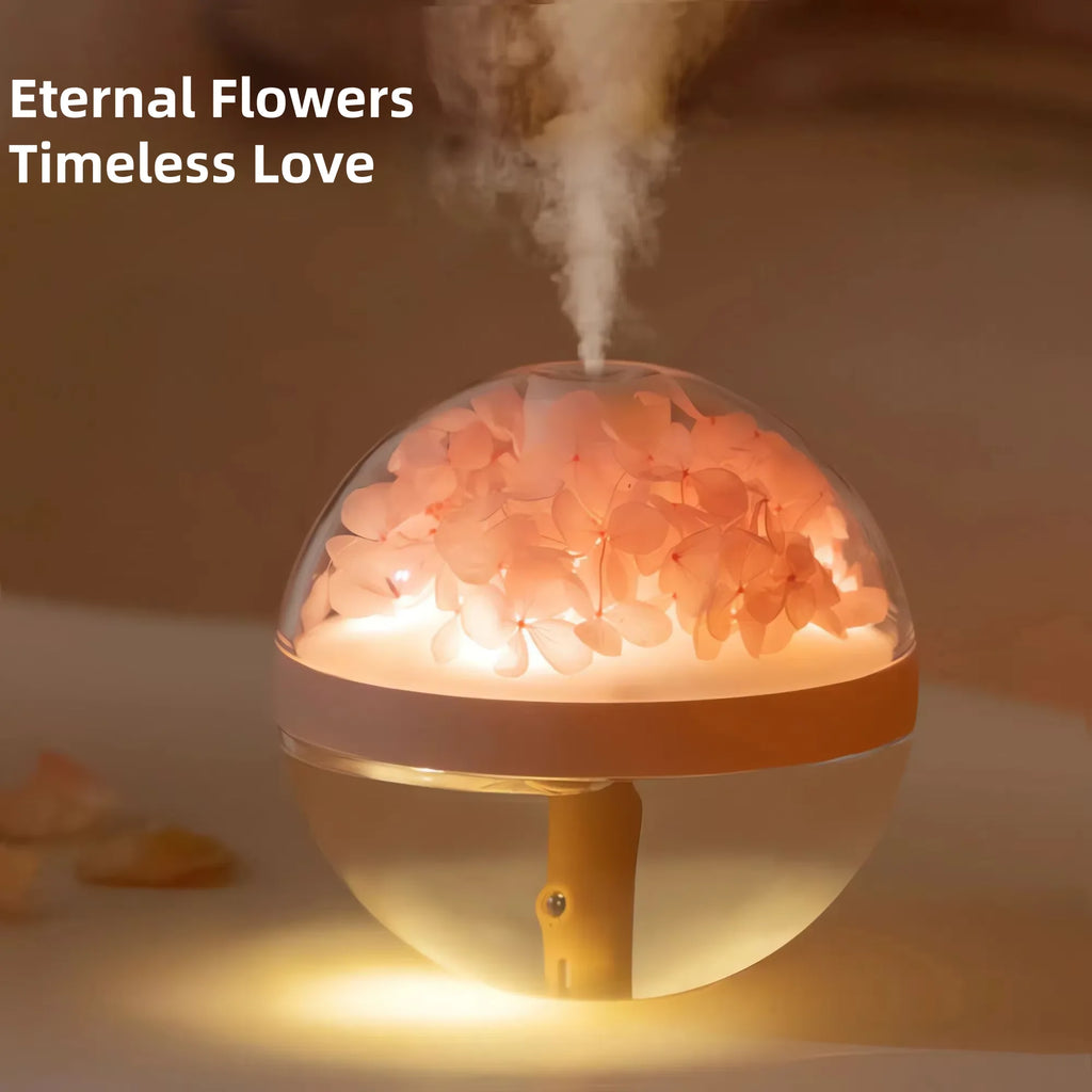 Humidificador de flores eternas, luz de ambiente, cargador de batería Dual USB, Mini difusor de flores artificiales, regalo de Festival creativo para el hogar