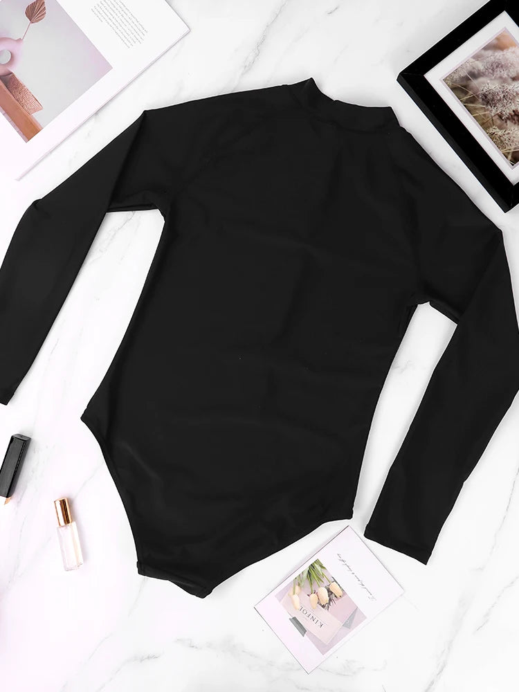 Traje de baño de una pieza con cremallera para mujer, estilo deportivo de playa de verano, nuevo traje de surf de manga larga con cremallera, traje de baño de una pieza para mujer