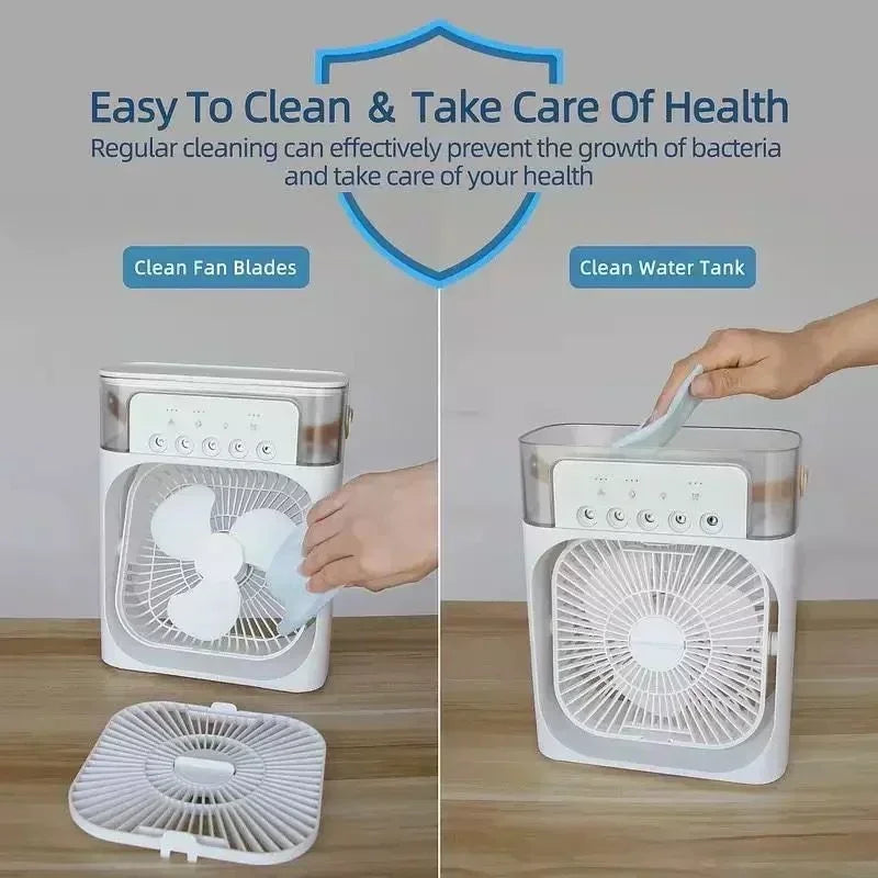 Ventilador Portátil 3 en 1 con Humidificador y Luz Nocturna