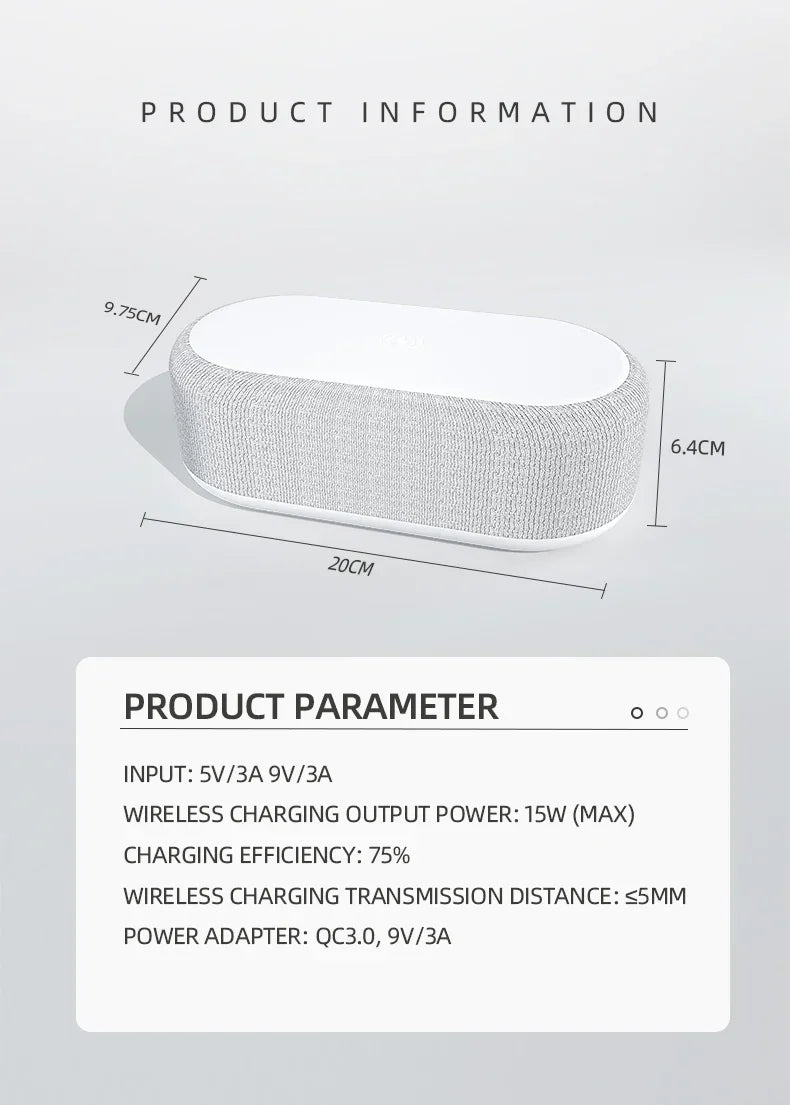 Base de Carga Inalámbrica con Alarma, Lámpara de Noche, Reloj de Escritorio y Termómetro para iPhone 17, 16, 15, 14, 13, con Carga Rápida