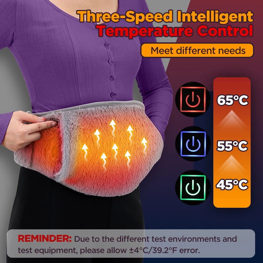 Cinturón Eléctrico Térmico con 3 Niveles de Temperatura, Masajeador Abdominal, Almohadilla Térmica Menstrual, Calentador de Manos y Abdomen, Ajustable a Todo Tipo de Cuerpo