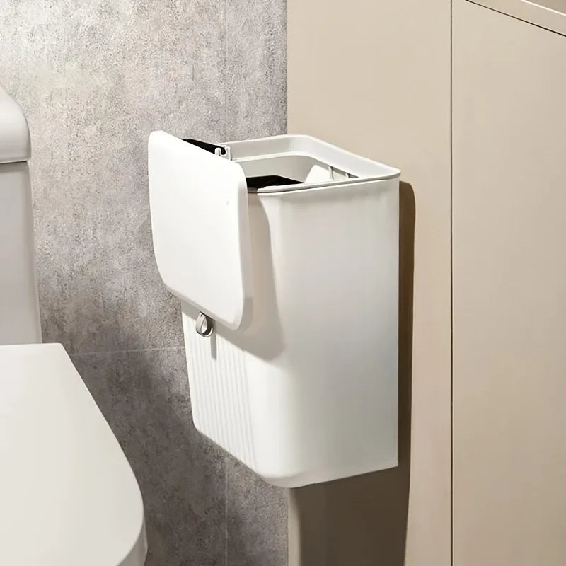 Cubo de basura para cocina con tapa, para colgar en la puerta del armario, almacenamiento creativo para el baño, cesta para papel higiénico, papelera