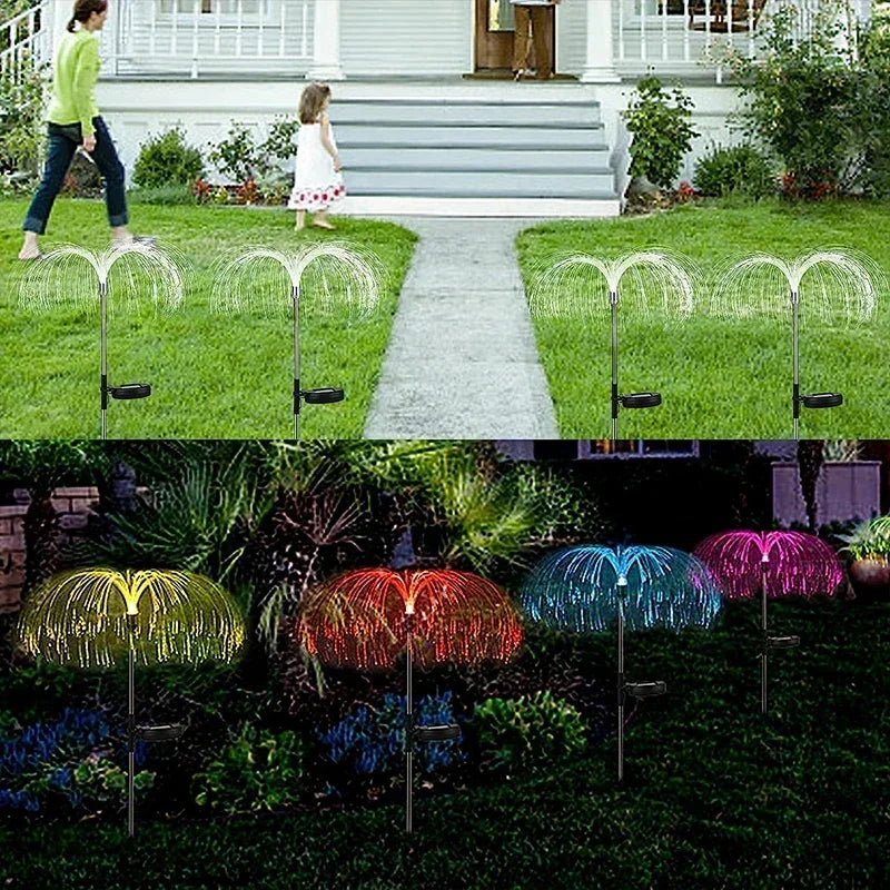 Luces solares para jardín, luces impermeables para exteriores, medusas de fibra óptica, luces para césped, Patio exterior, Villa, decoración de patio