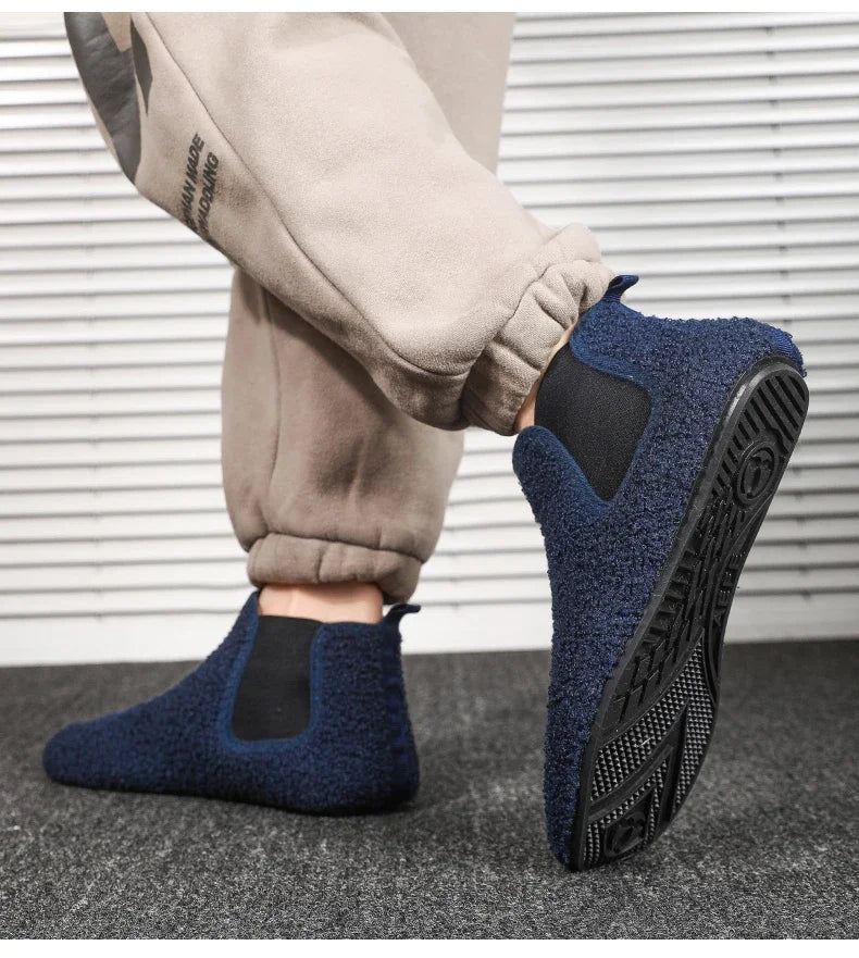 YRZL, zapatos cálidos de algodón para invierno, zapatillas de interior para el hogar para hombre, zapatos informales de algodón de felpa con parte inferior fina, zapatillas antideslizantes de suela suave para hombre