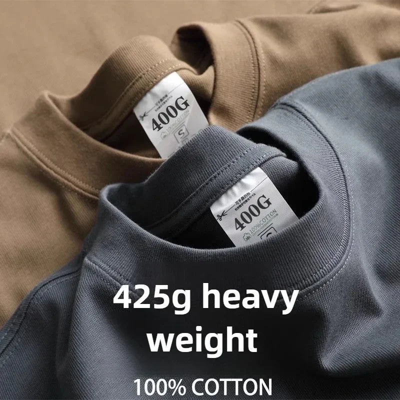 Camiseta Pesada de Algodón 425g para Hombre, Cuello Redondo