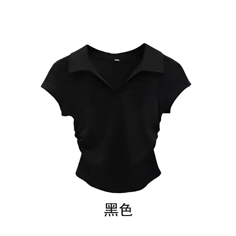 Camiseta Básica Corta Ajustada de Algodón para Mujer