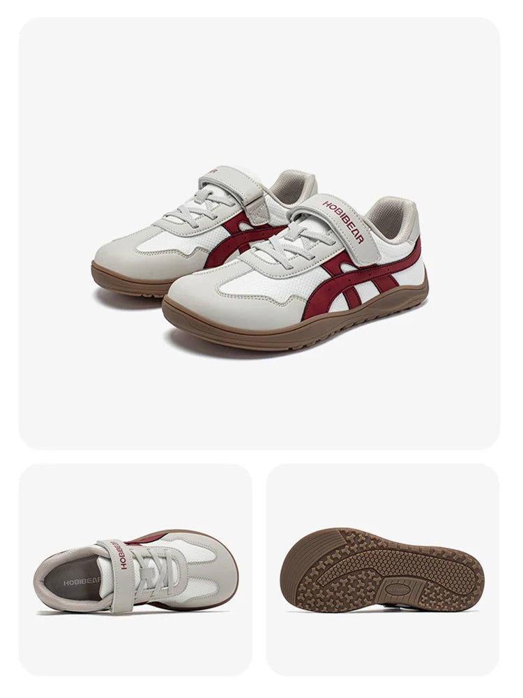 HOBIBEAR zapatos de punta ancha para niños y niñas, zapatillas de deporte descalzas con gancho y malla de cuero Artificial, zapatos transpirables para niños grandes