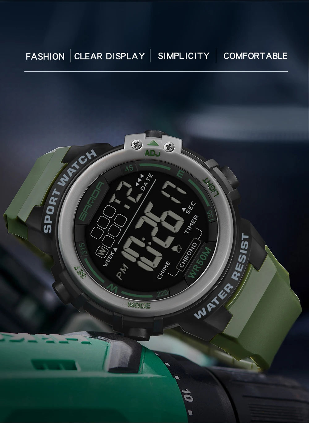 Reloj Digital SANDA 2140 Chrono para Hombre, 5 Bar Multifunción Deportivo