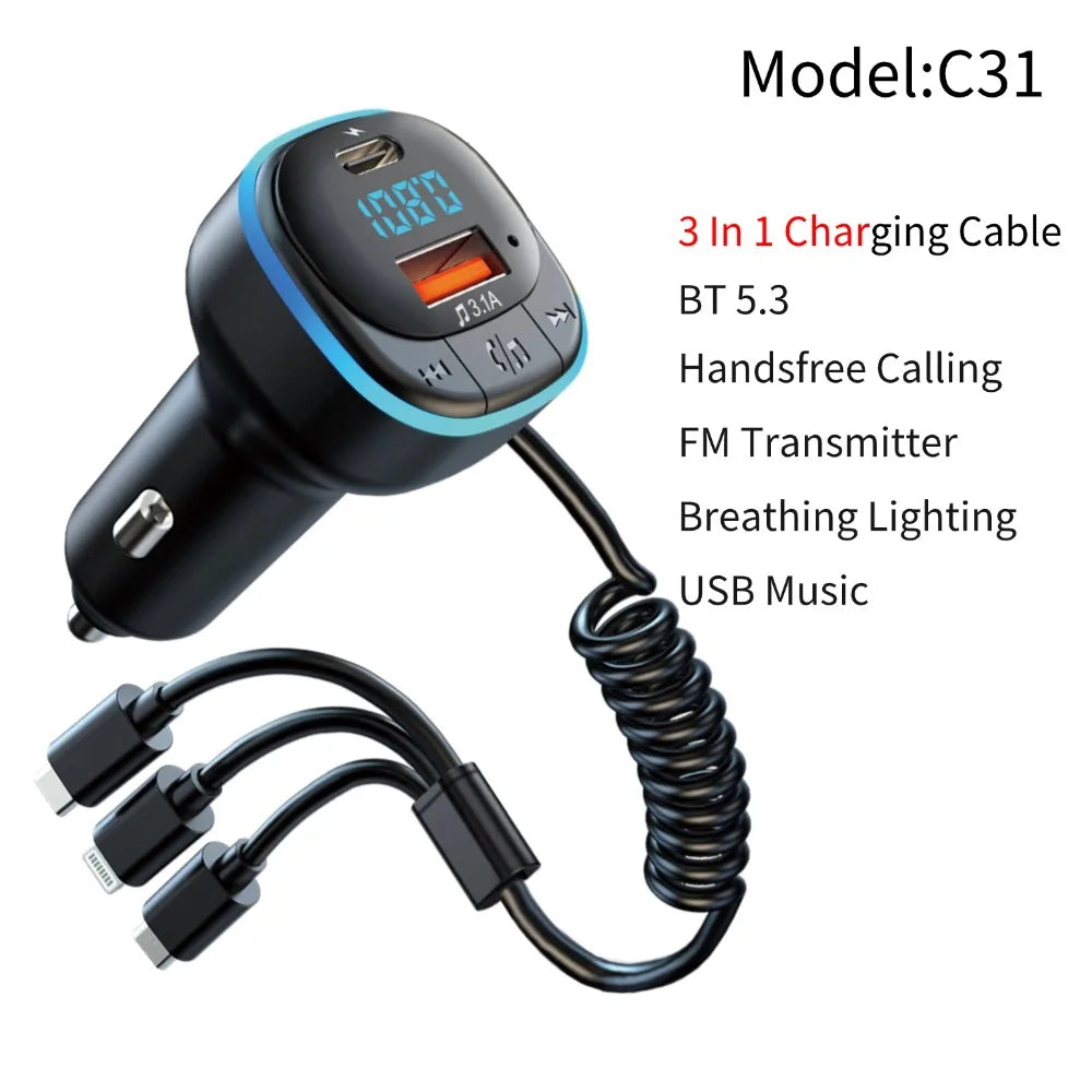 Transmisor FM Bluetooth 5.0 para Auto con Carga Rápida Type-C PD 25W