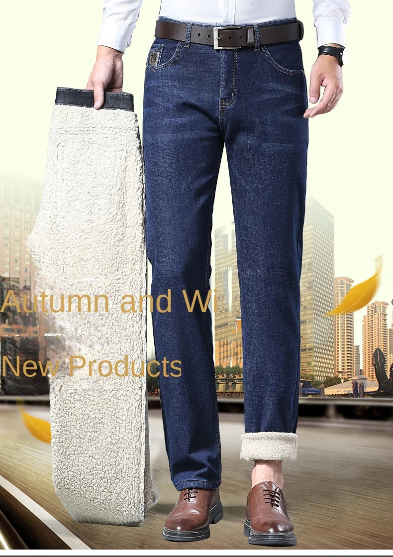 Pantalones Vaqueros Holgados para Hombre, Elásticos, con Forro Polar