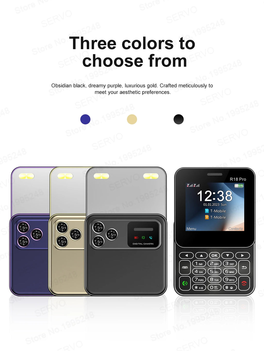 SERVO R18 Pro — Teléfono Básico Giratorio Doble SIM, Radio FM y Linterna