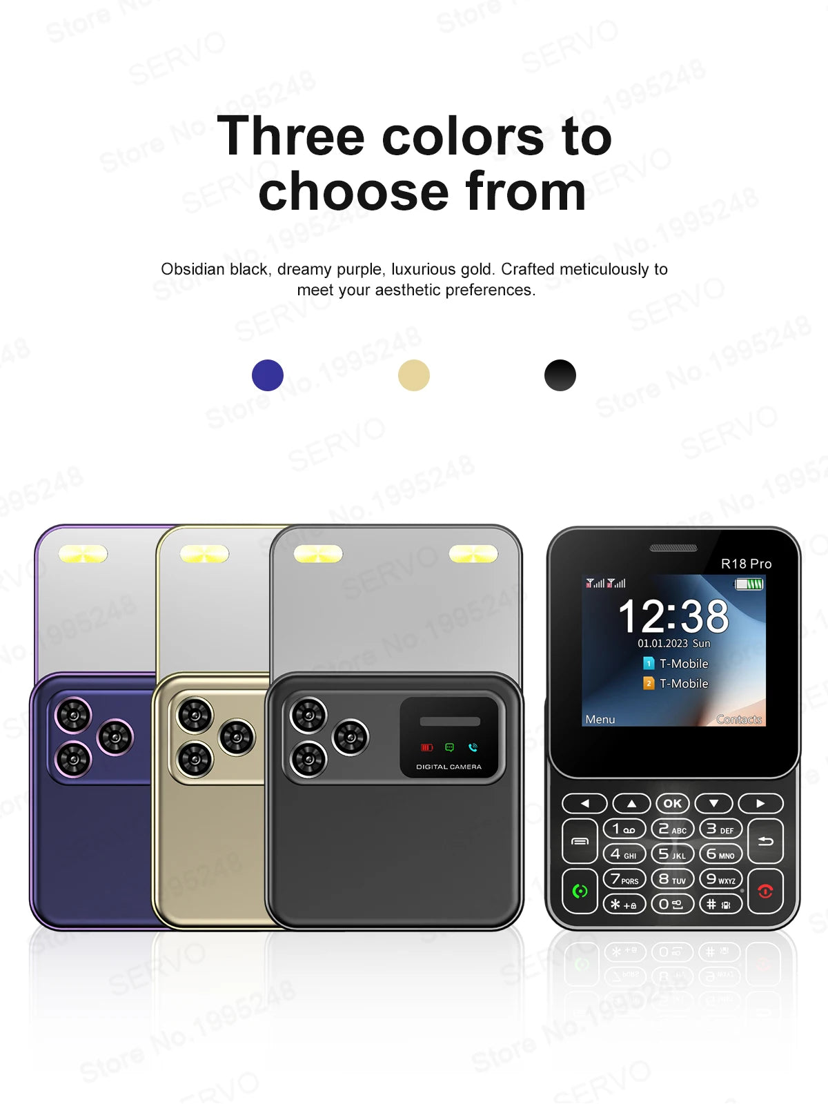 SERVO R18 Pro — Teléfono Básico Giratorio Doble SIM, Radio FM y Linterna