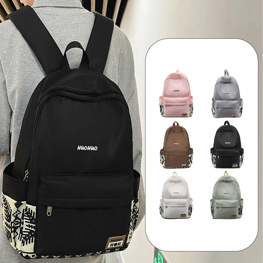 Mochila de Nailon con Estampado Étnico y Detalle de Logotipo, Mochila Multibolsillos, Ligera y Resistente al Agua para la Escuela y Uso Diario