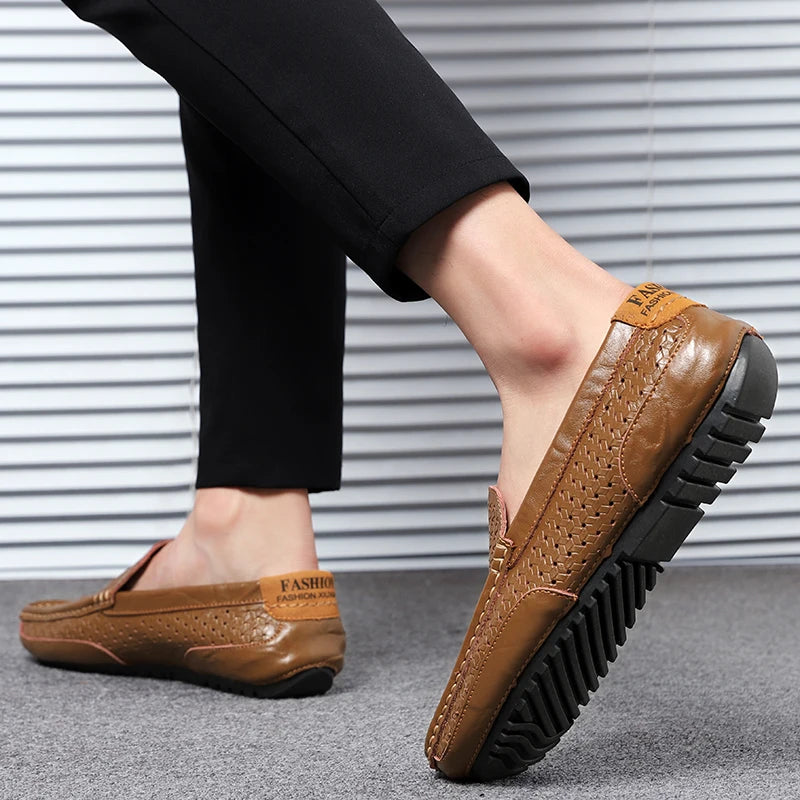 Zapatos Negros para Hombre 2026, Mocasines Casuales de Cuero Genuino, Marca de Lujo Italiana, Transpirables, Estilo Náutico