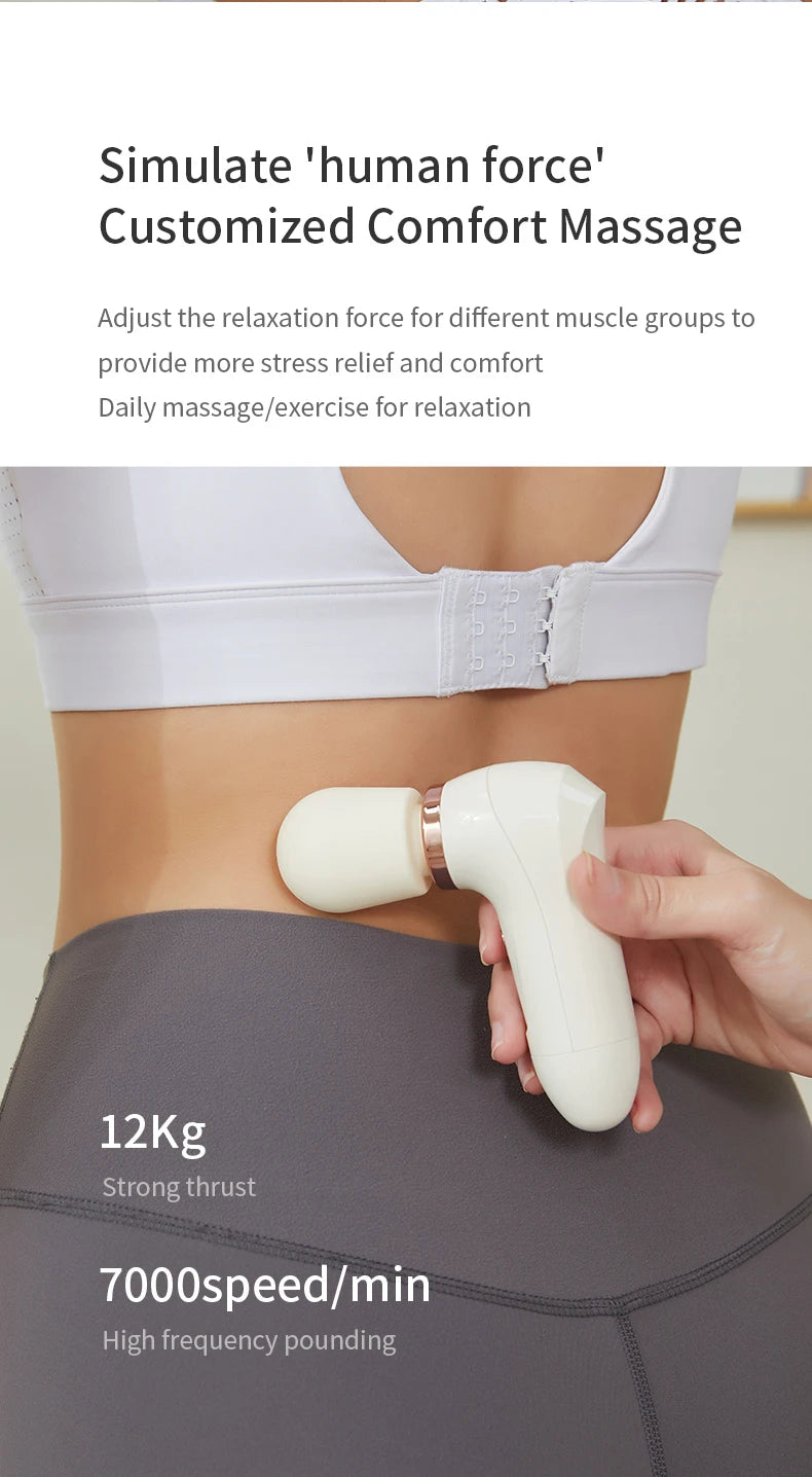 Mini Pistola de Masaje, Masajeador de Vibración Portátil, 5 Velocidades Ajustables, Pistola de Masaje Fascial para Relajación Muscular de Cuerpo Completo
