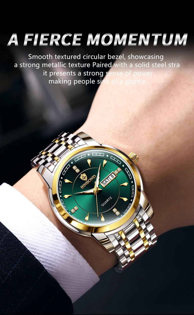 Reloj de Cuarzo BINBOND para Hombre de Negocios, Luminoso, Resistente al Agua