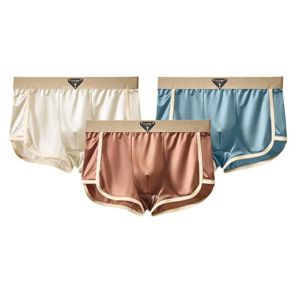 3 unids/pack de lujo sólido tipo satén Boxer hombre fresco 10A seda antibacteriana bolsa en forma de U bragas de hombre calzoncillos de cintura alta elástica