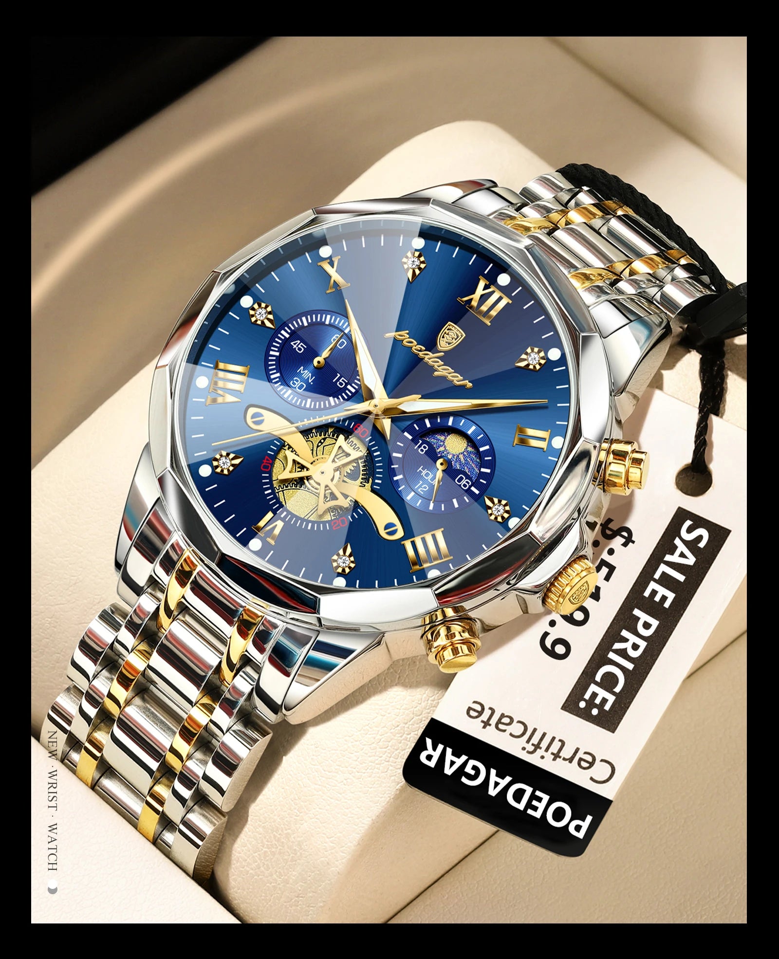 Reloj POEDAGAR de Lujo Cuarzo Acero Inoxidable