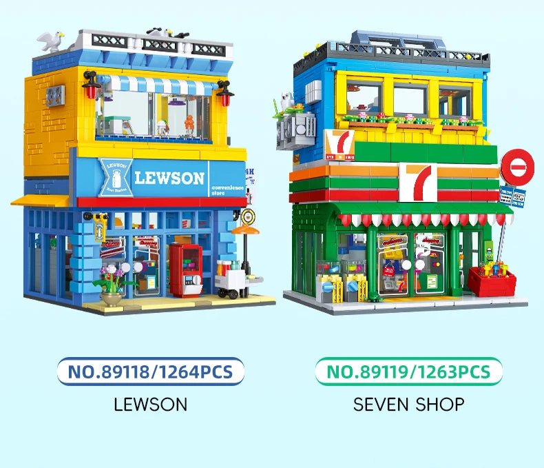 Bloques de Construcción de Tienda de Conveniencia con Escena Urbana, Modelo DIY en Miniatura, Decoración de Escritorio, Regalo Coleccionable para Adultos, Cumpleaños, Festividades