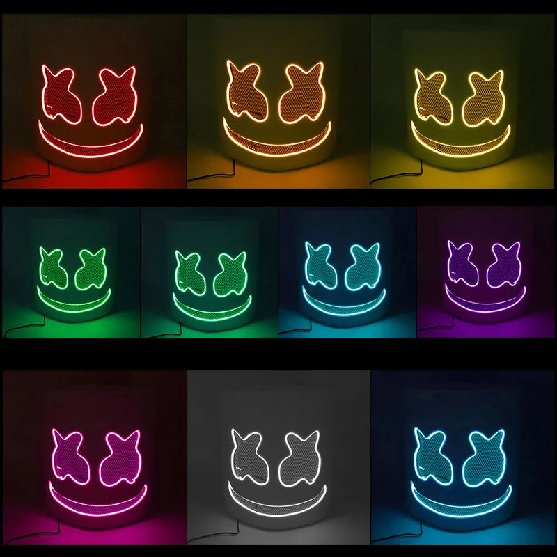 Máscara brillante de DJ Marshmello, barra de baile de Hip Hop, accesorios de espectáculo en club nocturno, máscara LED DIY de malvavisco Cos, máscara de DJ Disco para hombres, Disfraz